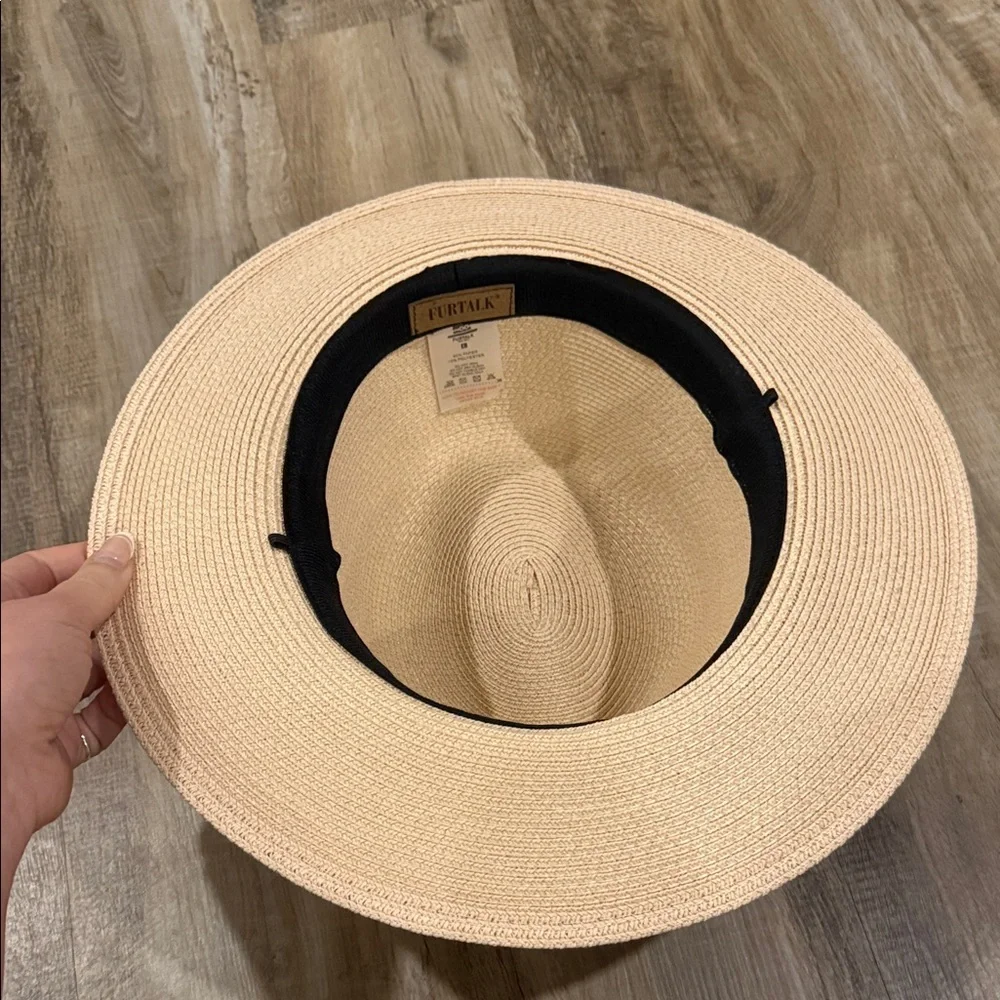 Women’s Cream Straw Fedora Hat with Brown Braided Band